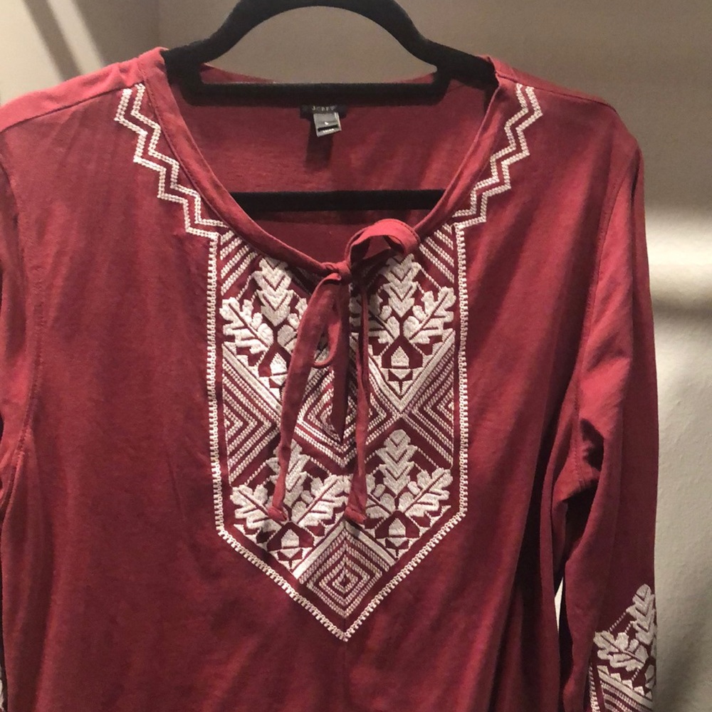 Boho J Crew embroidered jersey top
